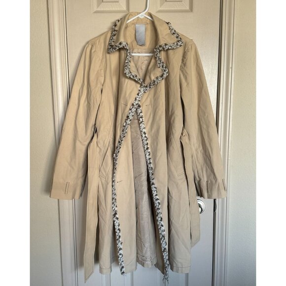 Schumacher Cream Ivory Button Trench Coat Women's Medium knit Trim  j2 - Picture 3 of 9
